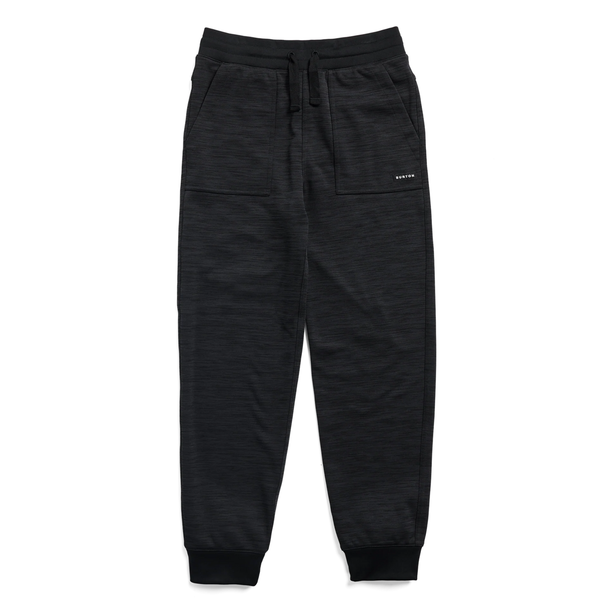 Burton Kids Oak Fleece Pants in Black Heather with recycled polyester brushback fleece, drawcord waistband, ribbed cuffs and handwarmer pockets