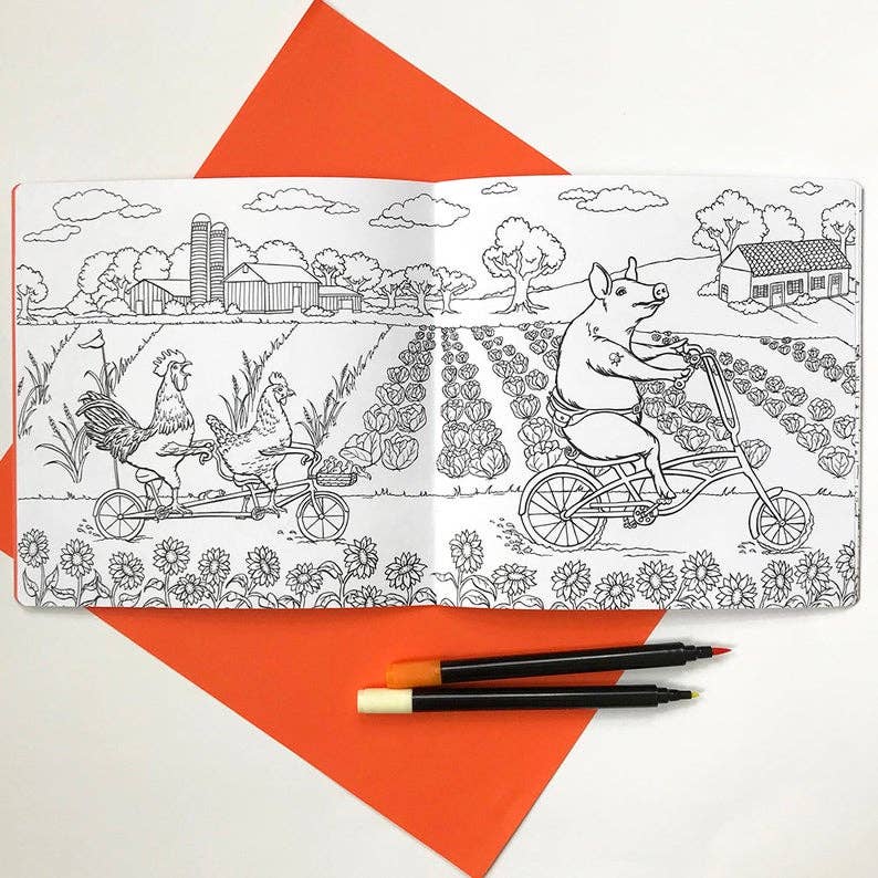 Coloring book - Animals on Bikes From the Forest to the Town