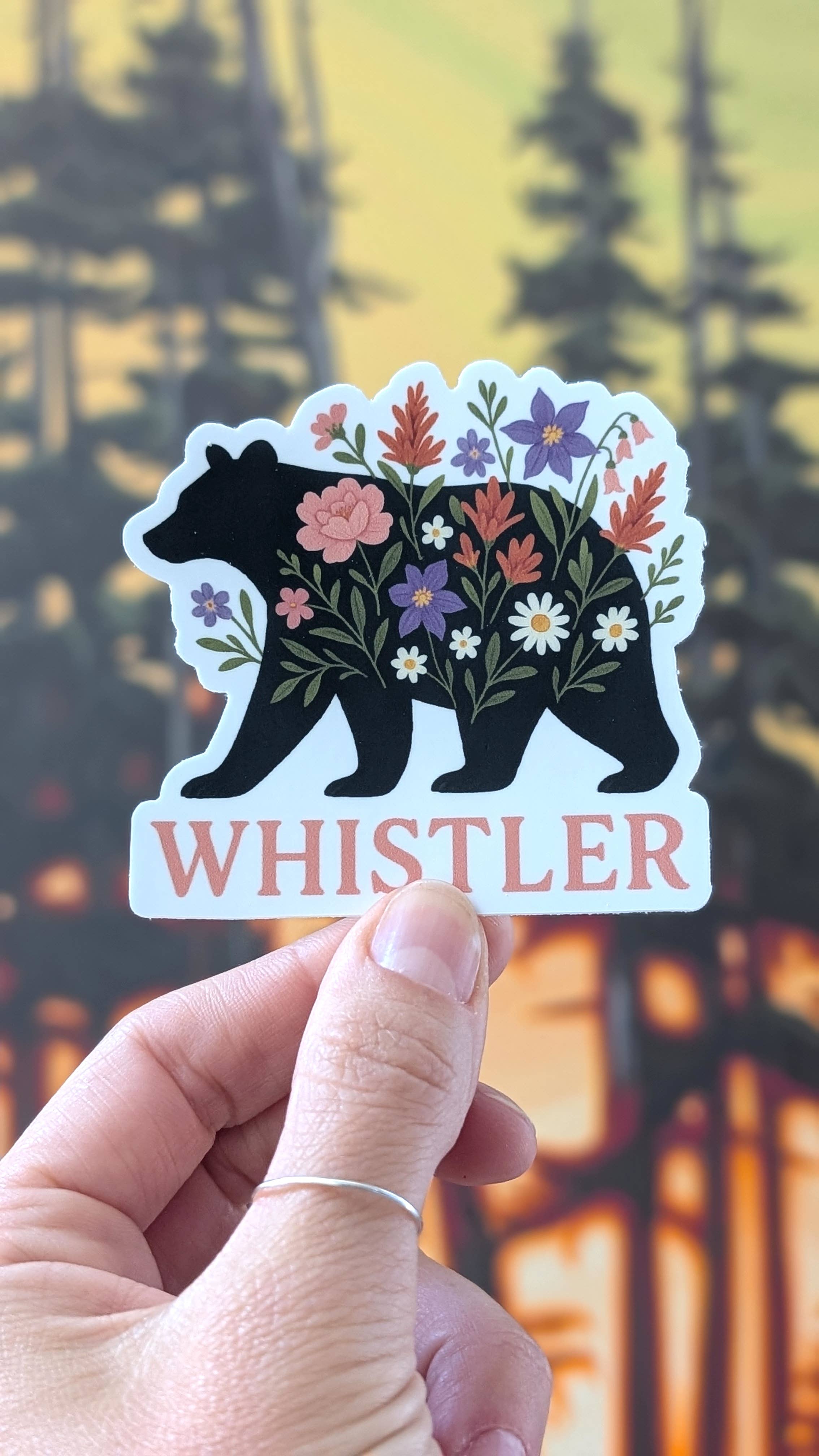 Alpine Flowers Bear Whistler Sticker