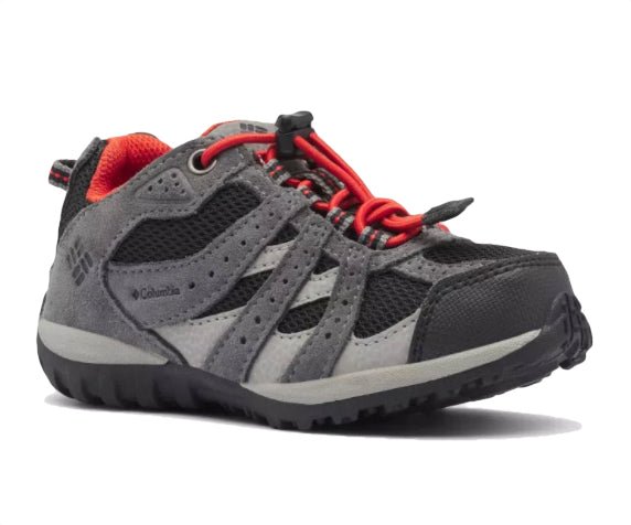 Columbia Children's Redmond Waterproof Hiking Shoes - Mountain Kids Outfitters - Black/Flame Color - White Background
