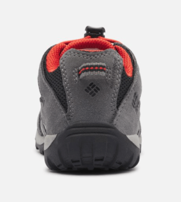 Columbia Children's Redmond Waterproof Hiking Shoes - Mountain Kids Outfitters - Black/Flame Color - White Background back view