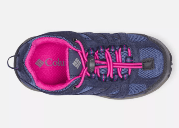Columbia Children's Redmond Waterproof Hiking Shoes - Mountain Kids Outfitters - Bluebell/Pink Ice Color - White Background top view