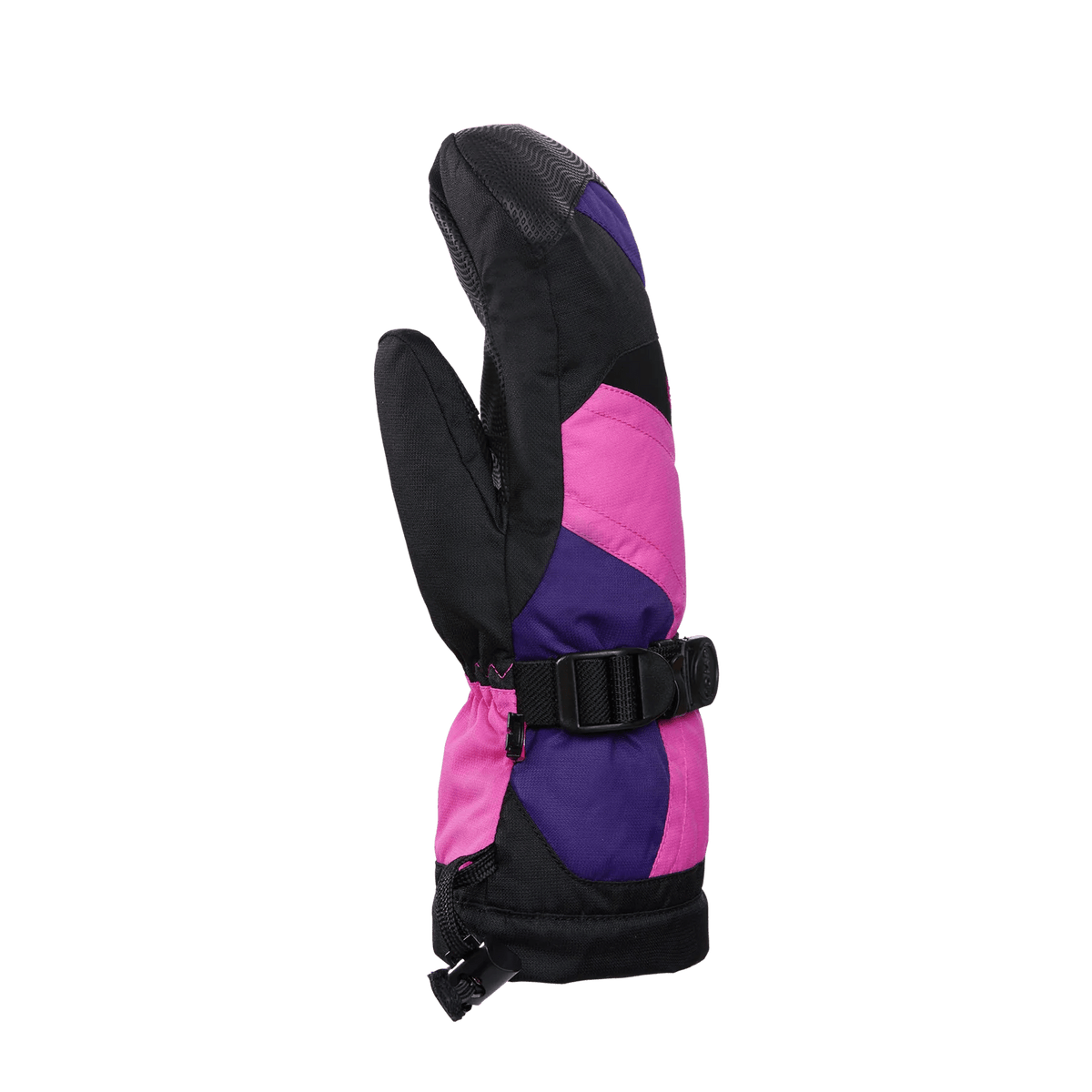 Side view of Kombi The Original Junior Mitt in Violet Indigo featuring durable shell construction and insulated design for winter activities