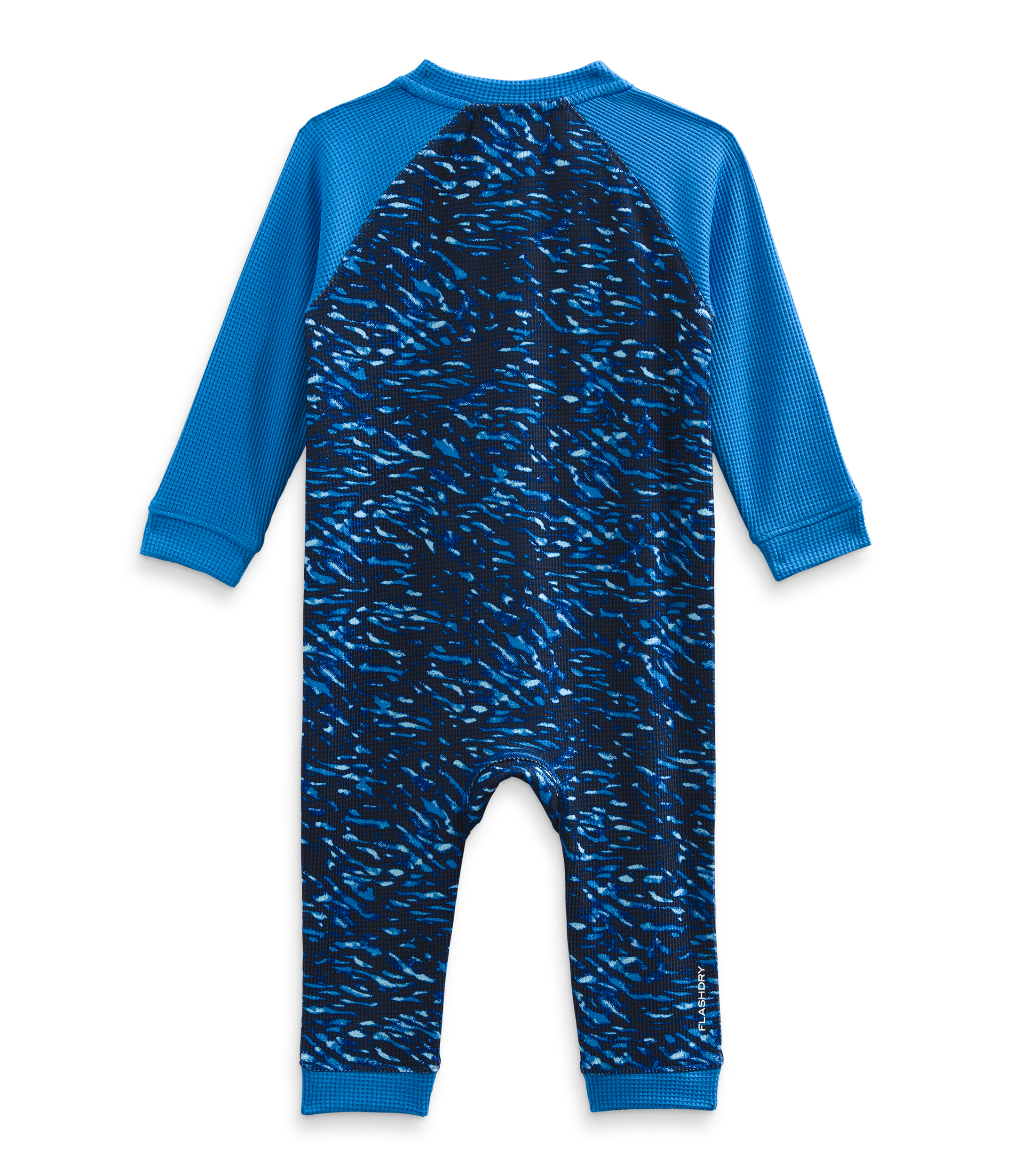 Baby Waffle Base Layer One Piece - Mountain Kids Outfitters: TNF Blue Bird Cameo print, Back View