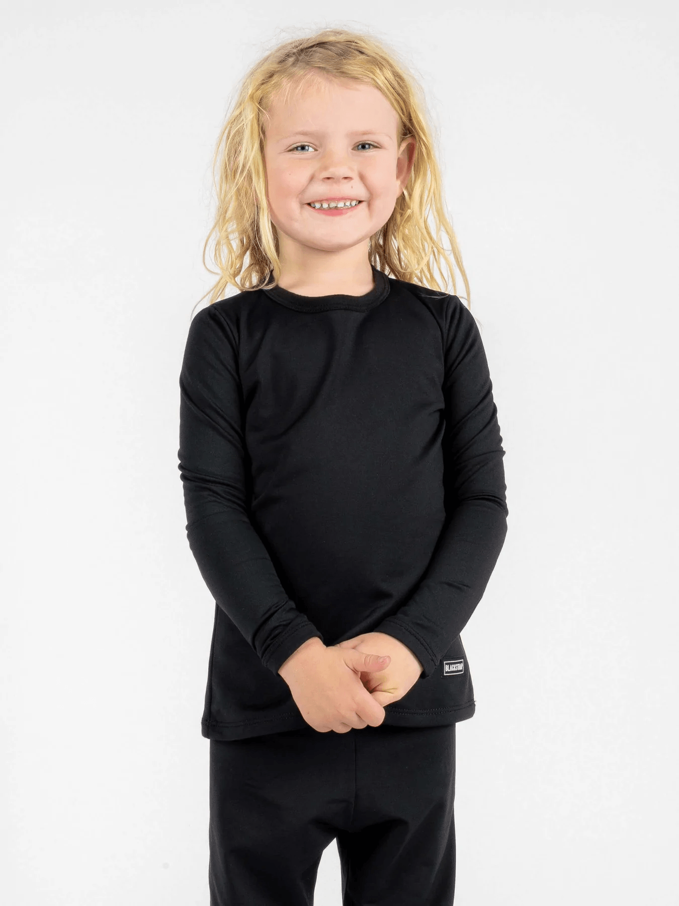Blackstrap Kids Therma M/W Base Layer Crew 2022 - Mountain Kids Outfitters: Black, Front View
