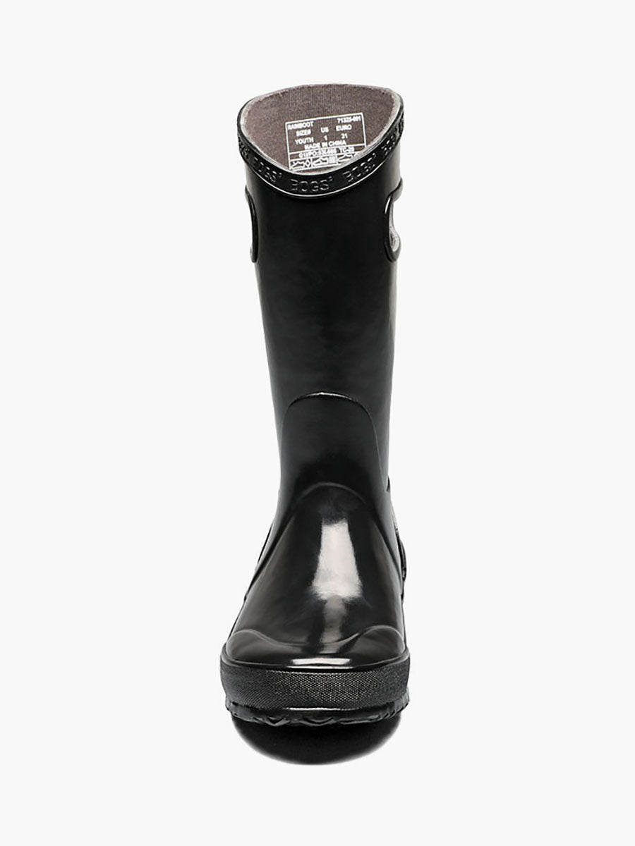 BOGS Waterproof Rain Boots 2022 - Mountain Kids Outfitters - Black Color - White Background front view