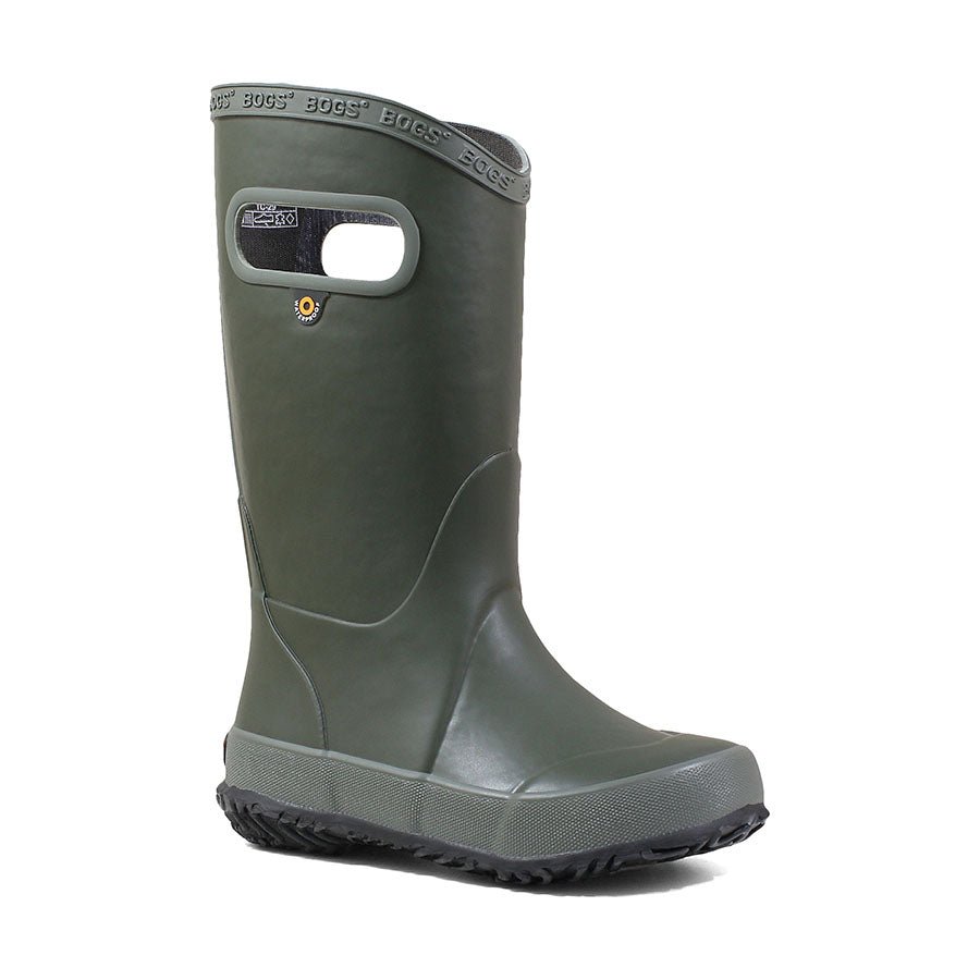BOGS Waterproof Rain Boots 2022 - Mountain Kids Outfitters - Dark Green Color - White Background front view