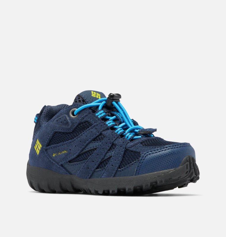 Columbia Children's Redmond Waterproof Hiking Shoes - Mountain Kids Outfitters - Collegiate Navy/Laser Lemon Color - White Background