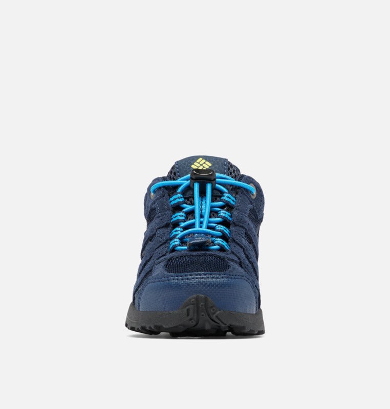 Columbia Children's Redmond Waterproof Hiking Shoes - Mountain Kids Outfitters - Collegiate Navy/Laser Lemon Color - White Background front view