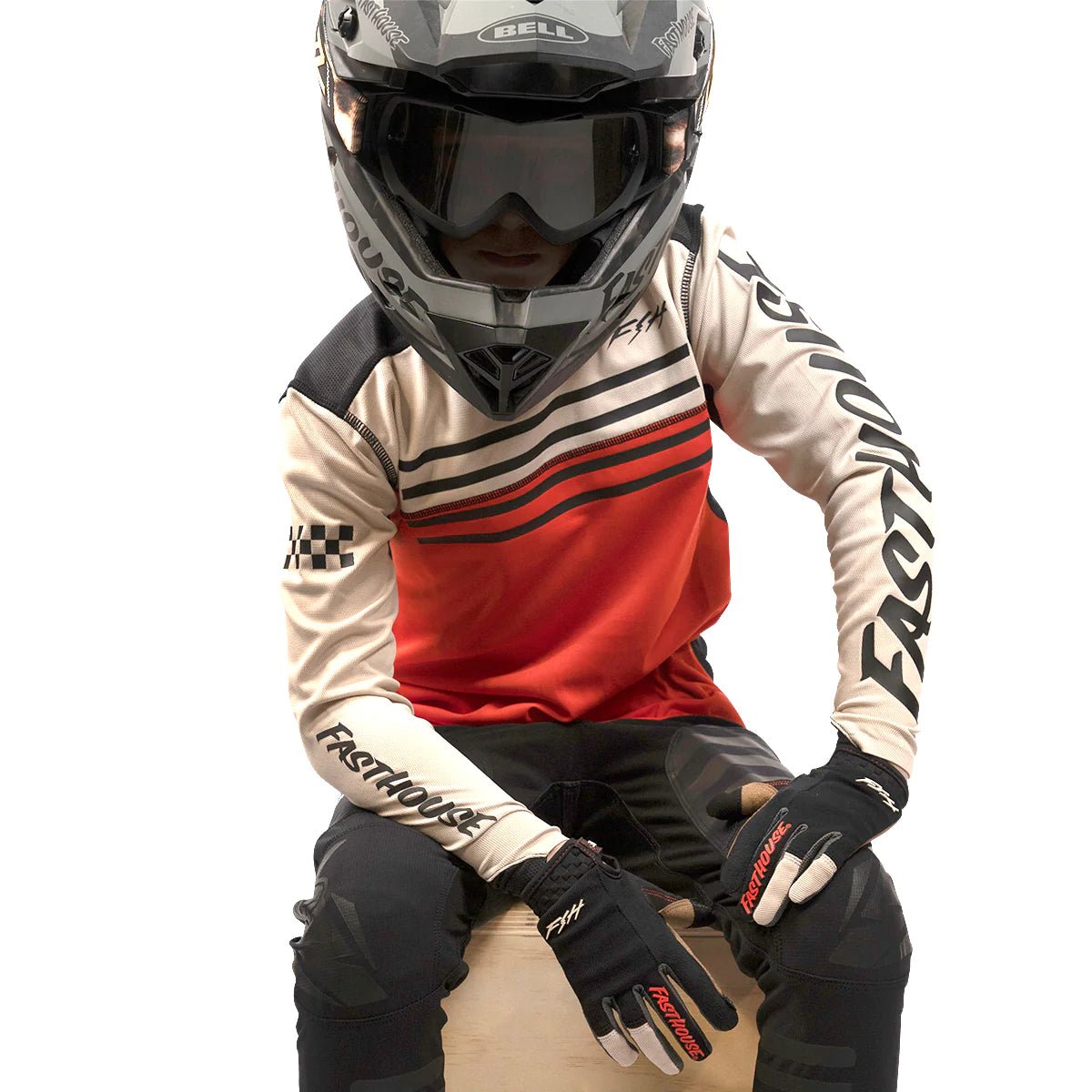 FastHouse Youth Sidewinder Alloy Long Sleeve Jersey - Mountain Kids Outfitters: Cream Red, Front View