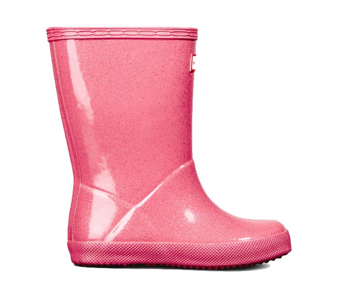 Hunter Original Kids' First Classic Starcloud Rain Boots (Glitter) - Mountain Kids Outfitters: Arcade Pink Color - White Background  side view