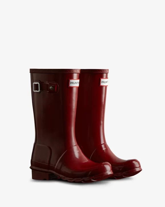 Hunter Original Kids' Rain Boots (Gloss) - Mountain Kids Outfitters - Fall Red Color - White Background front view