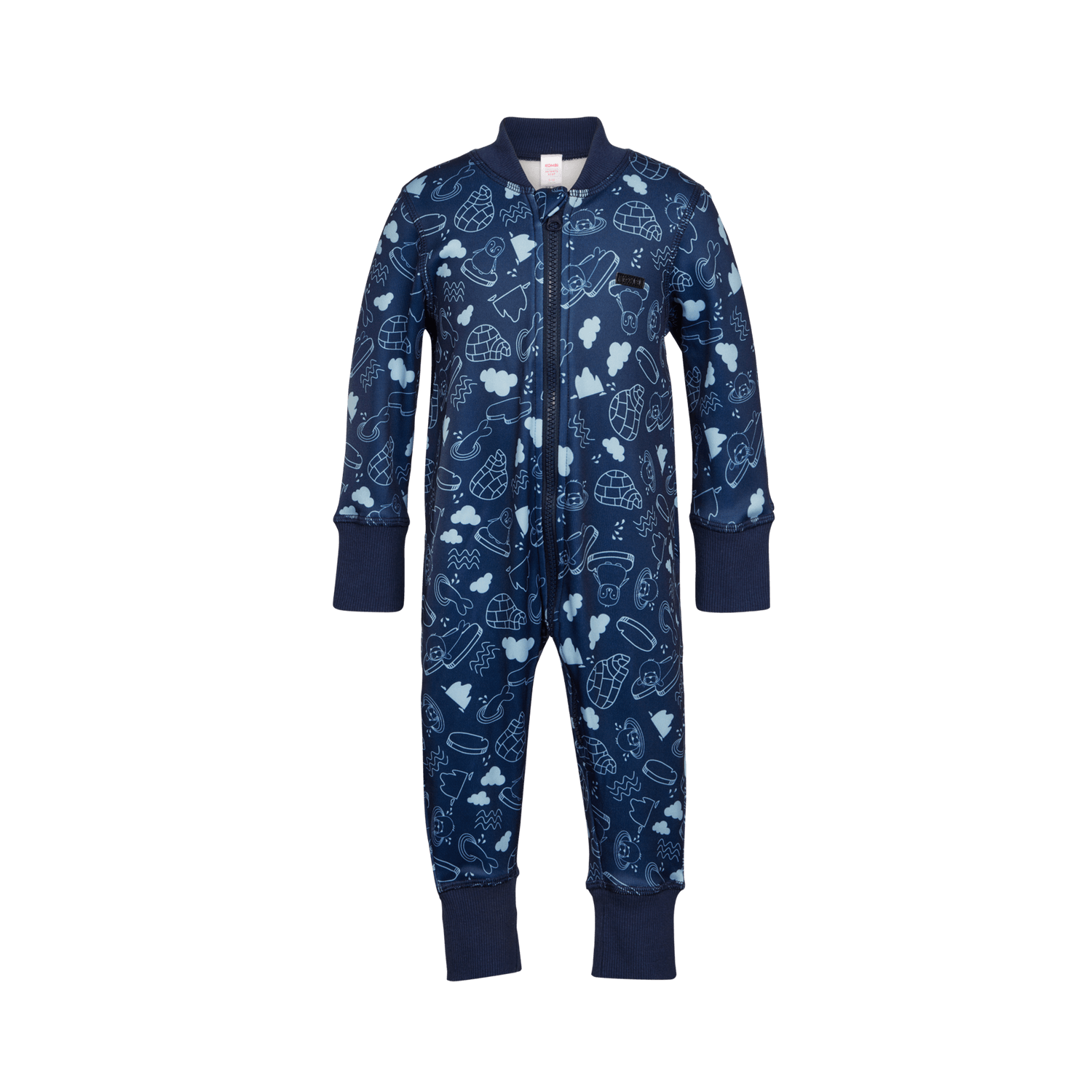 Kombi Infant Velvet Fleece One-Piece - Dark Navy Pack Ice - Front View - Cozy Baby Winterwear