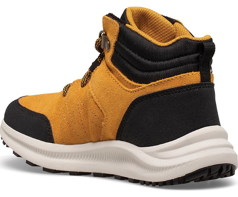 Merrell Kids' Greylock Waterproof Hiking Boots - Mountain Kids Outfitters: Wheat Color - White Background back view