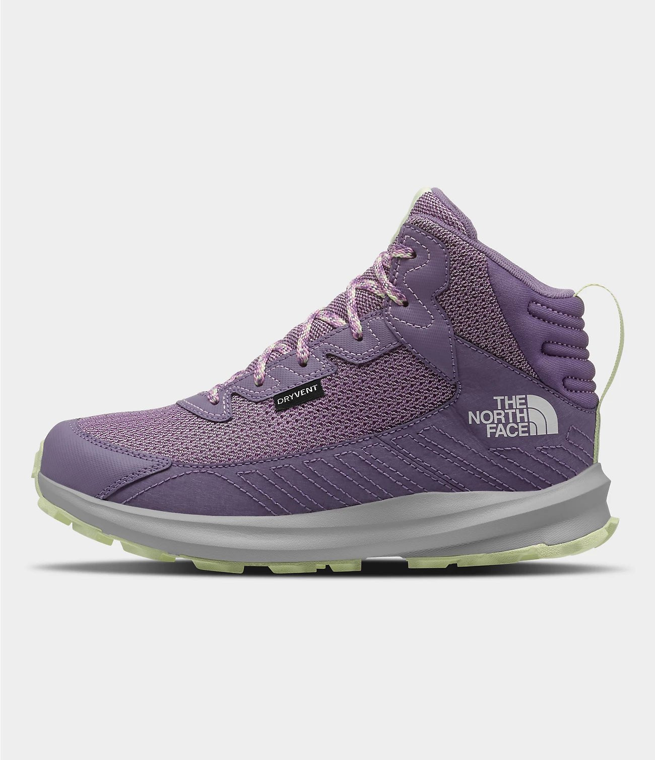 North Face Youth Fastpack Hiker Mid Waterproof Shoes - Mountain Kids Outfitters: Lunar Slate/Lupine Color - White Background side view