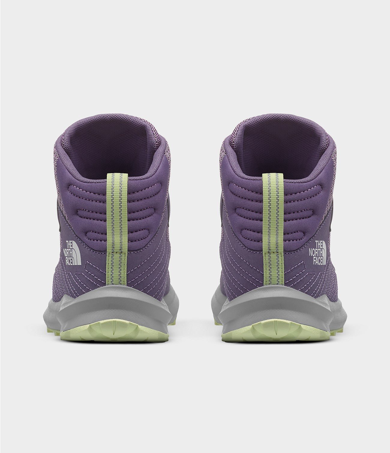 North Face Youth Fastpack Hiker Mid Waterproof Shoes - Mountain Kids Outfitters: Lunar Slate/Lupine Color - White Background back view