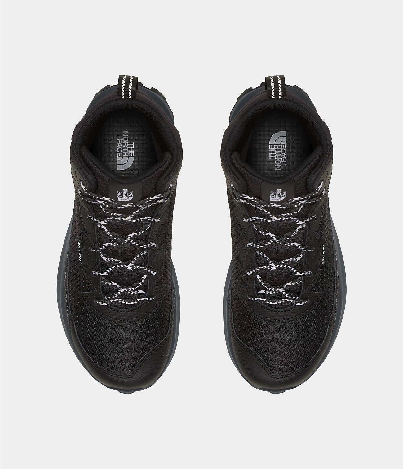 North Face Youth Fastpack Hiker Mid Waterproof Shoes - Mountain Kids Outfitters: TNF Black Color - White Background top view