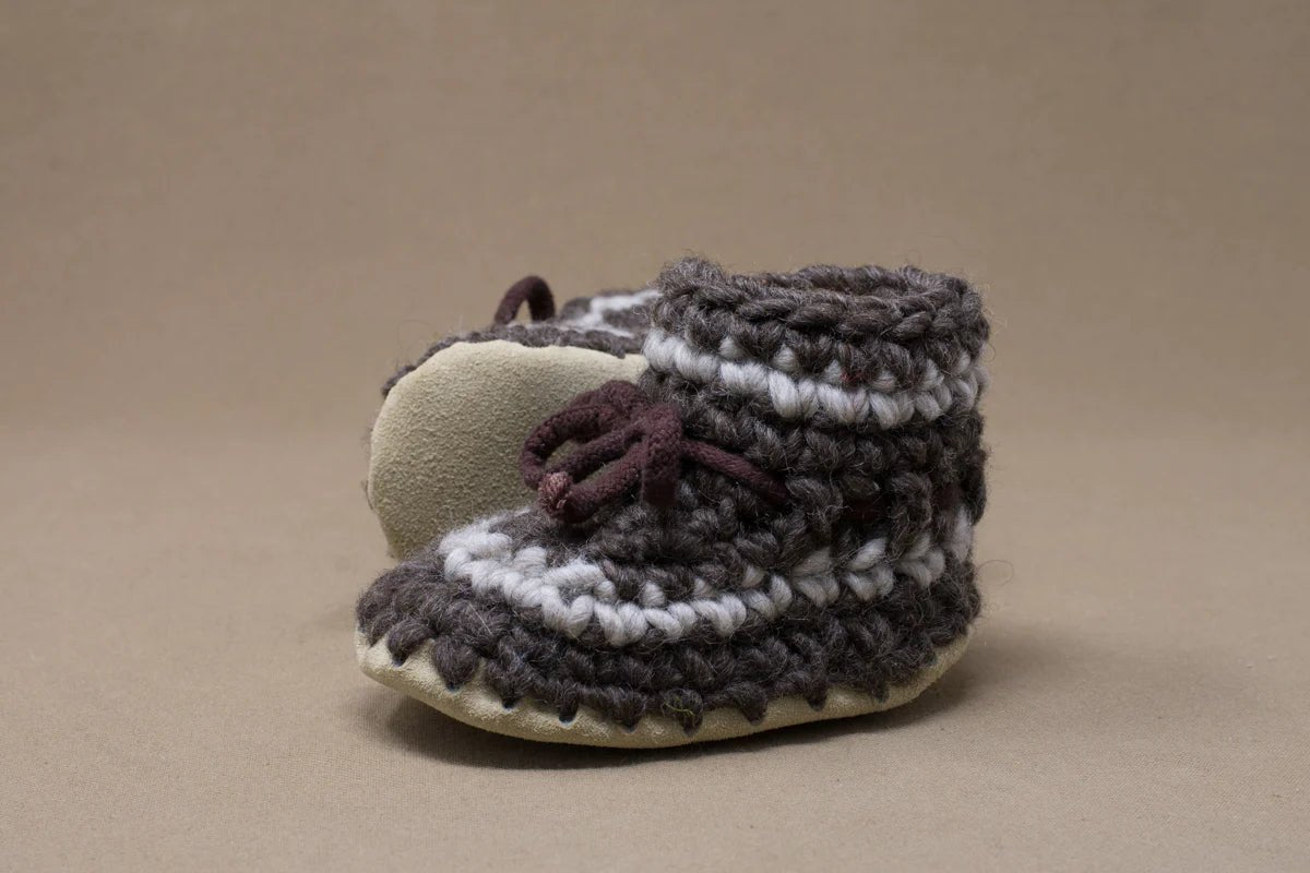 Padraig Knit Slippers (Baby Sizing) - Mountain Kids Outfitters: Brown Stripe Color -  side view