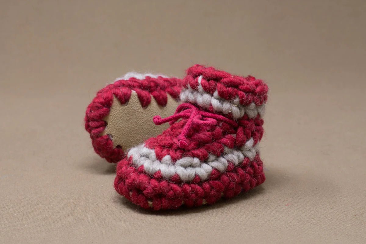 Padraig Knit Slippers (Newborn Sizing) - Mountain Kids Outfitters - Red Stripe Color -  Side View