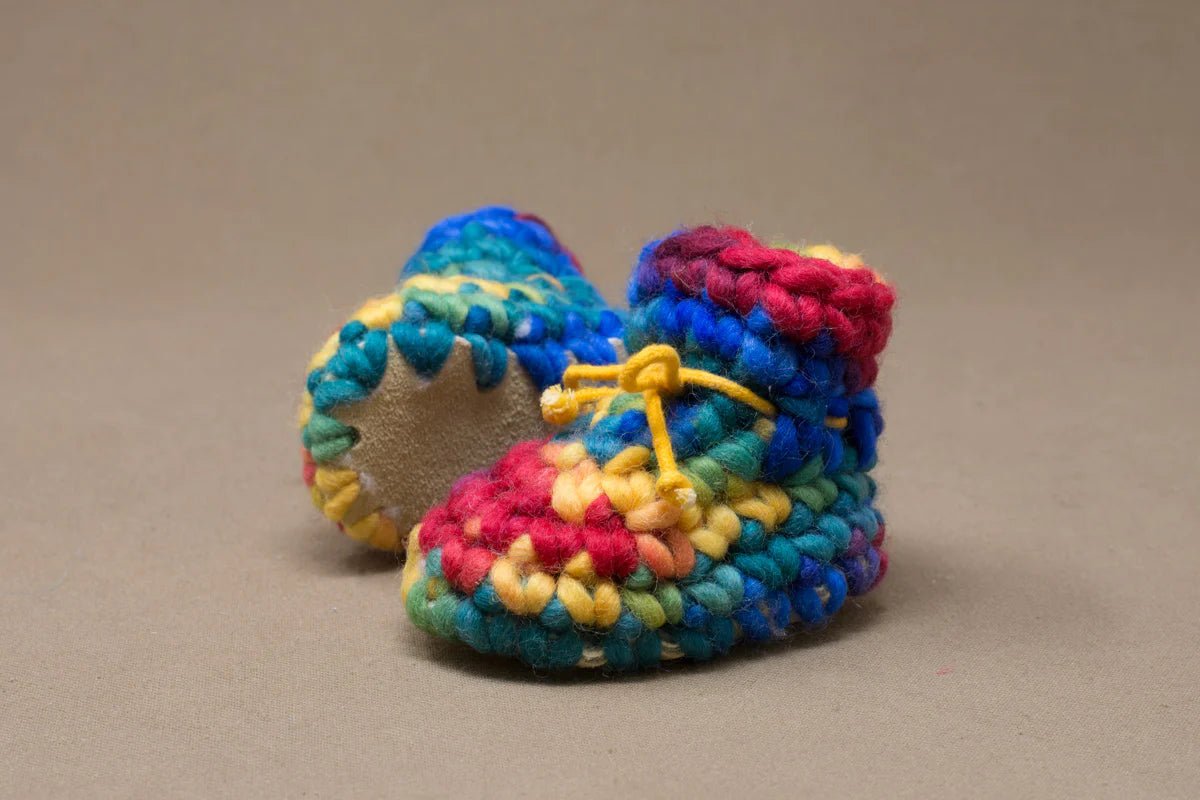Padraig Knit Slippers (Newborn Sizing) - Mountain Kids Outfitters - Rainbow Color - Side View