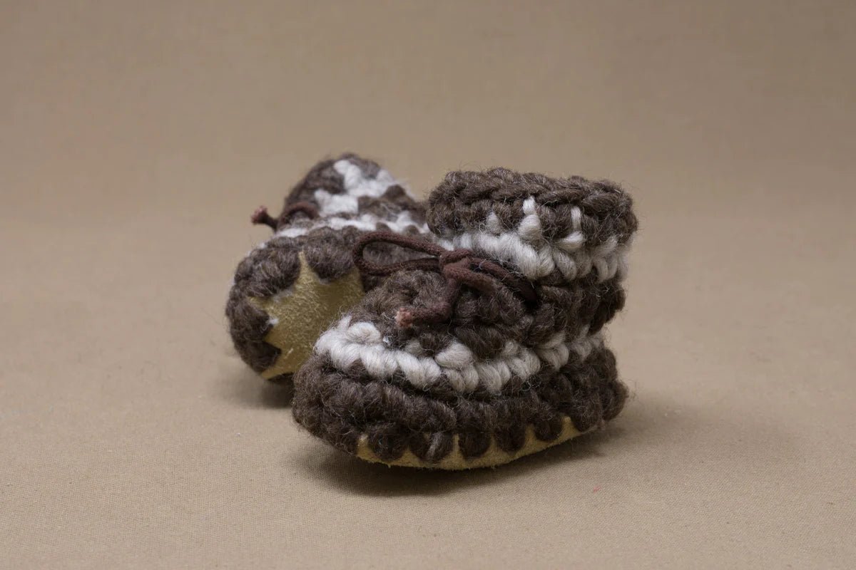 Padraig Knit Slippers (Newborn Sizing) - Mountain Kids Outfitters - Brown Stripe Color -  Side View