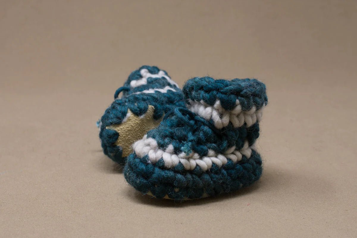 Padraig Knit Slippers (Newborn Sizing) - Mountain Kids Outfitters - Forest Stripe Color - Side View
