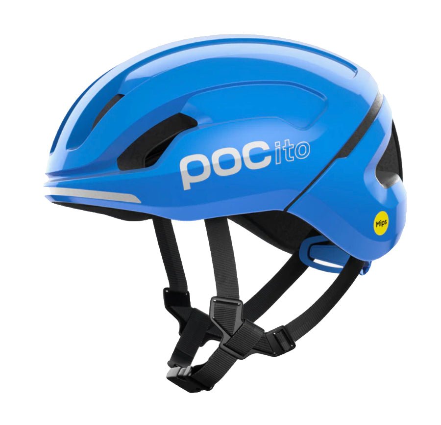 POCito Omne MIPS Biking Helmet - Mountain Kids Outfitters: Fluorescent Blue, Side View