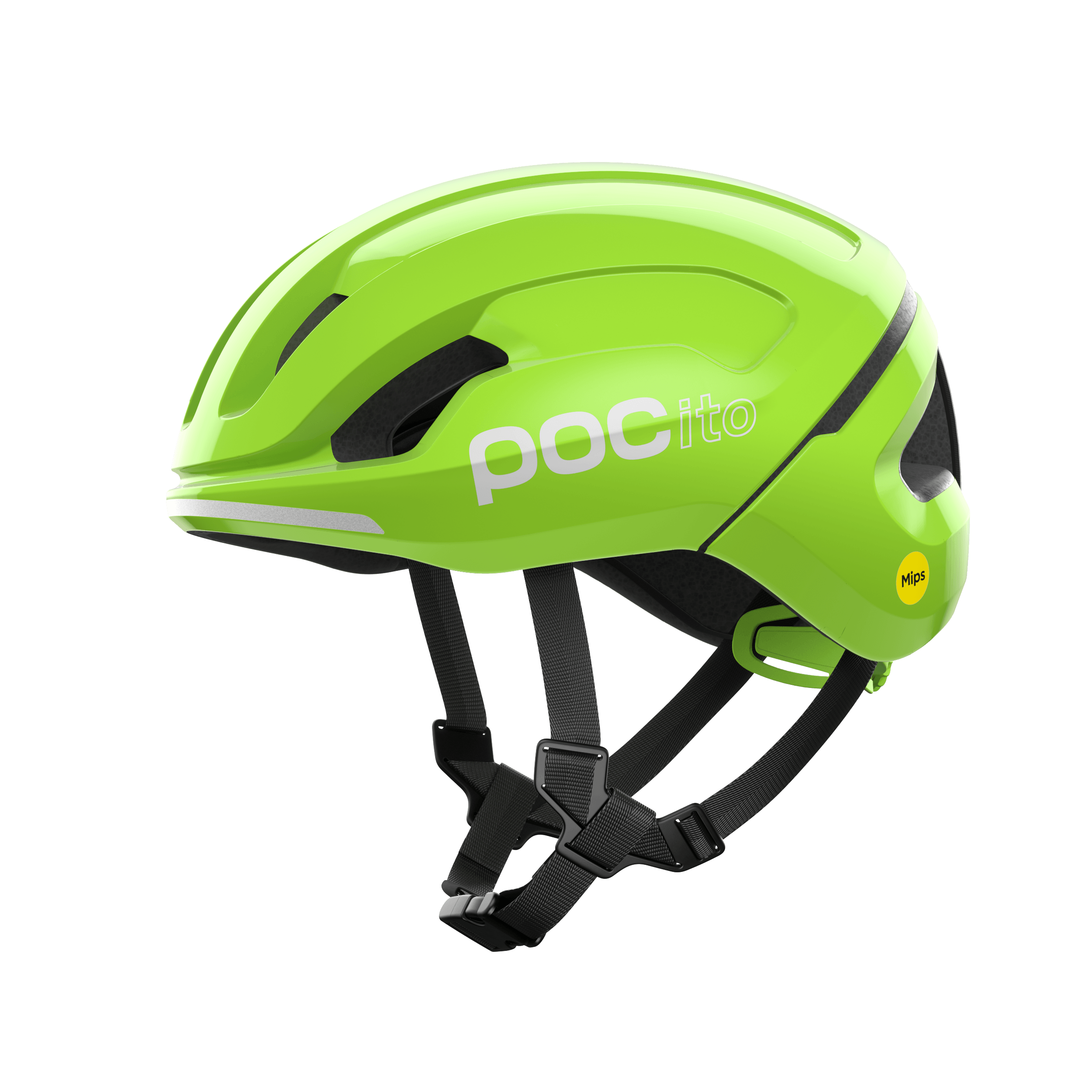 POCito Omne MIPS Biking Helmet - Mountain Kids Outfitters: Fluorescent Yellow Green, Side View