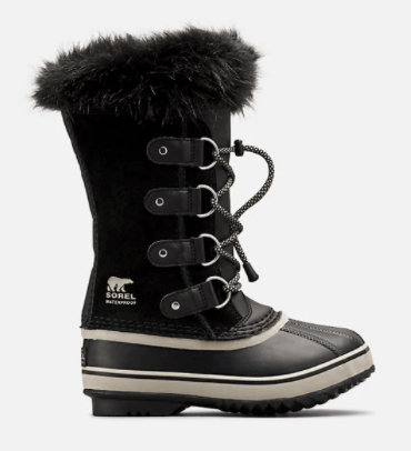 Sorel Youth Joan of Arctic Winter Boots - Mountain Kids Outfitters - Black/Dove Color - White Background side view