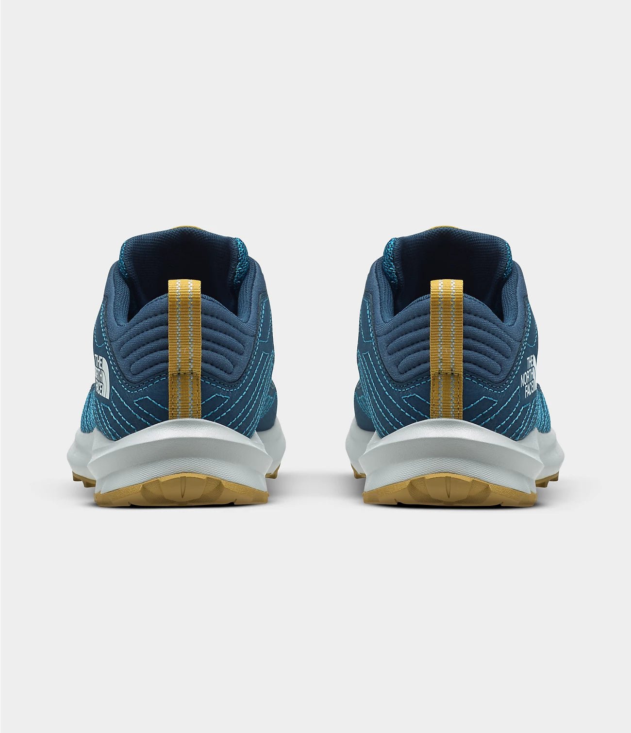 The North Face Jr Fastpack Waterproof Hiking Shoes - Mountain Kids Outfitters: Acoustic Blue Color - White Background  back view
