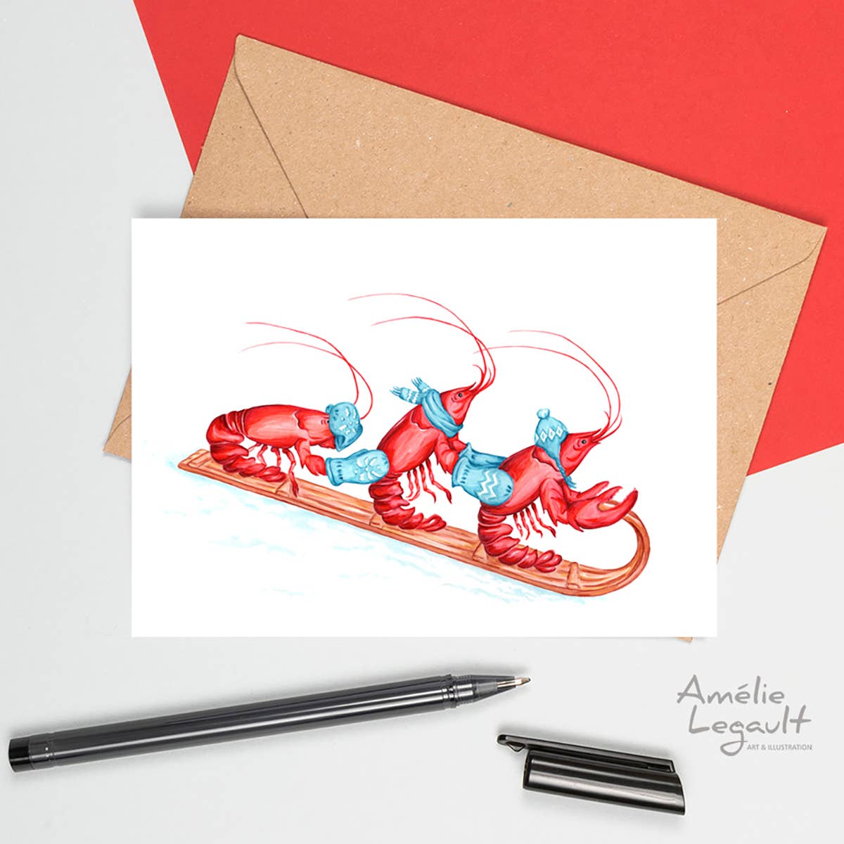 Lobster sledding Greeting Card