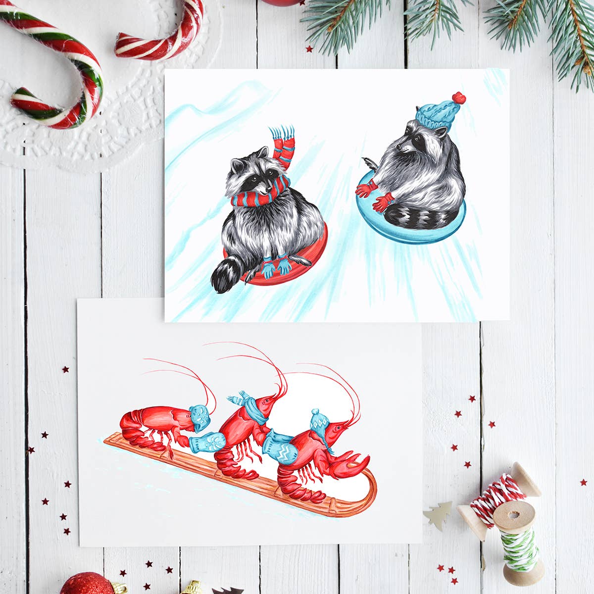 Lobster sledding Greeting Card