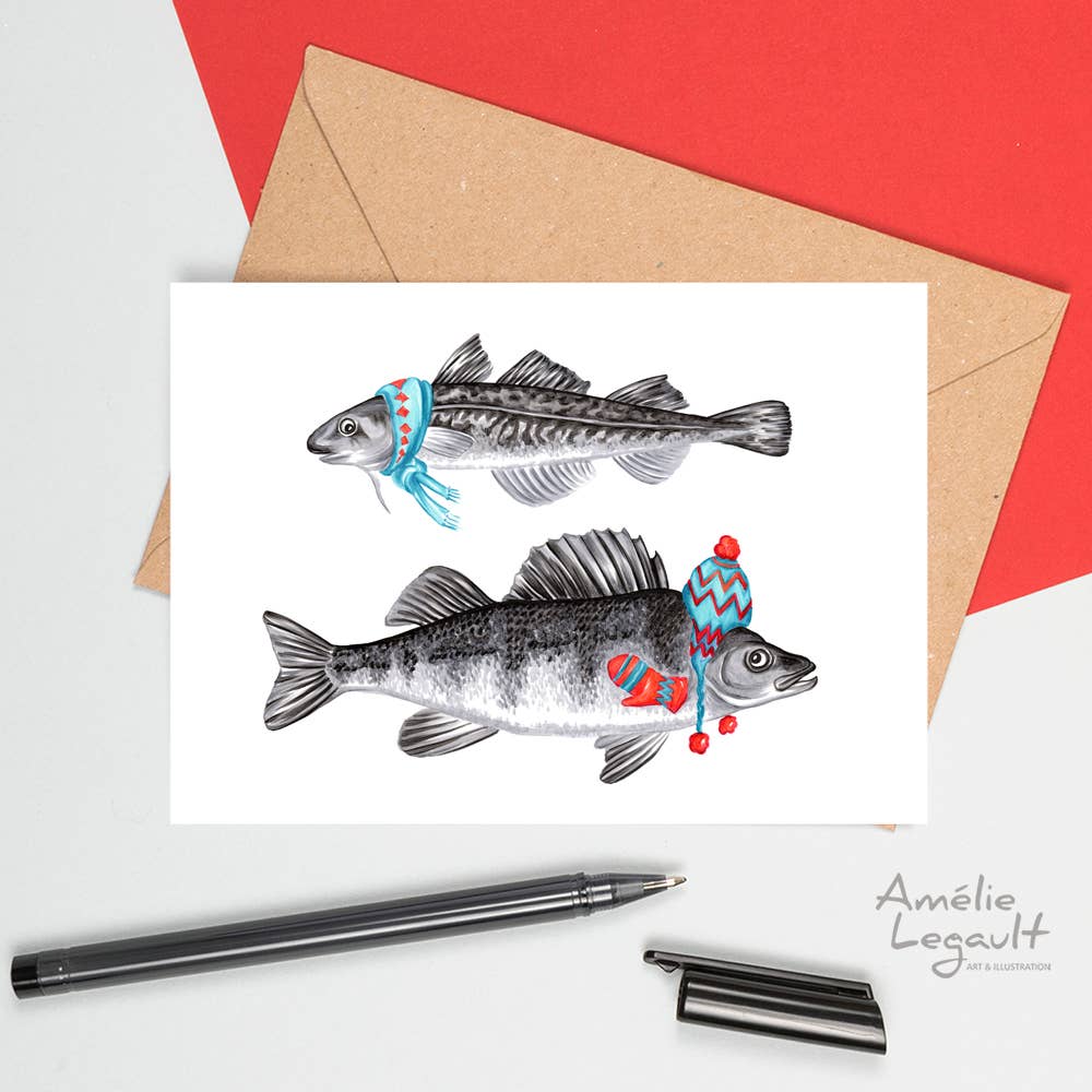 Fish greeting card, holiday card, Christmas Card