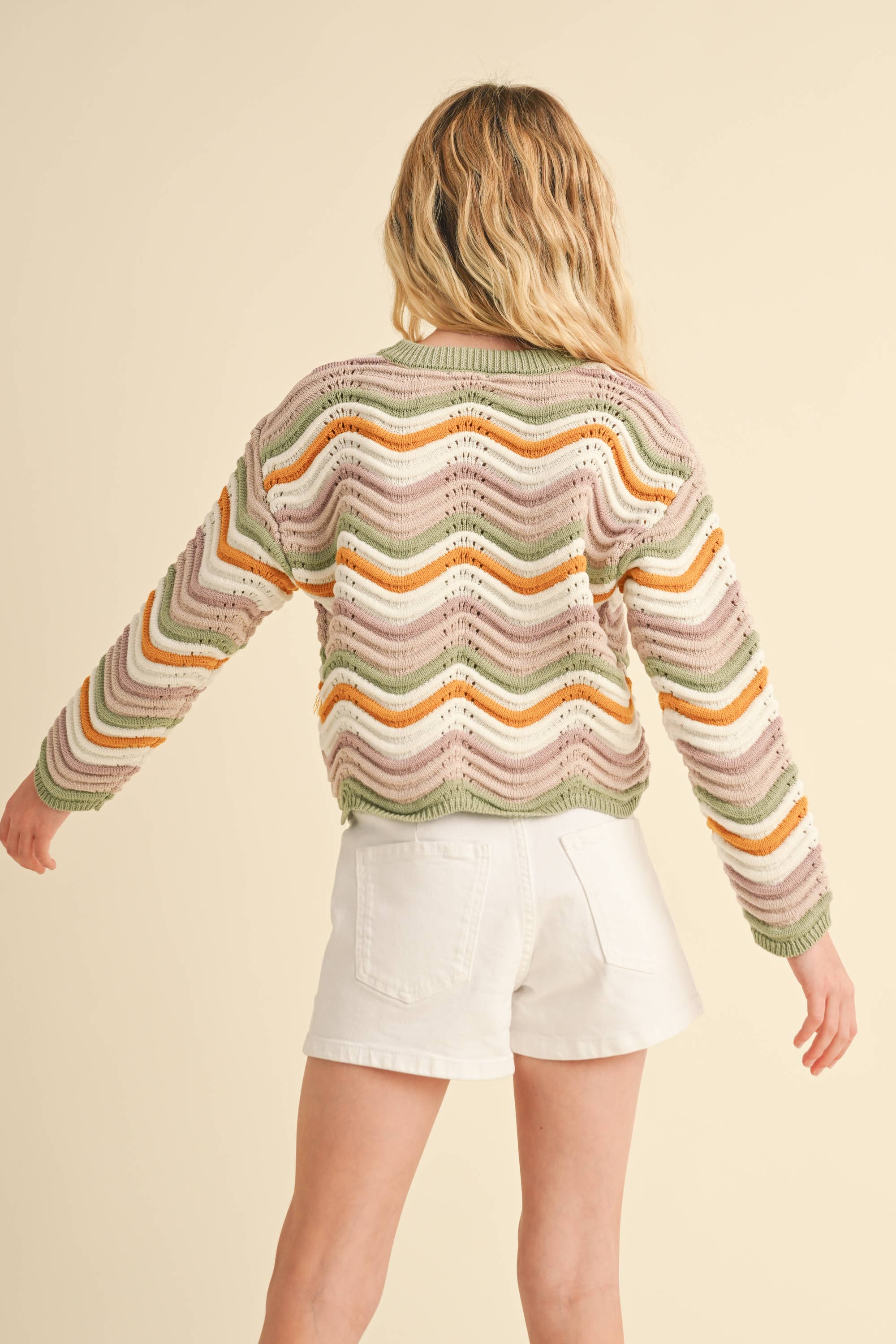 TWEEN GIRLS KIDS CREW NECK WAVY RIB KNIT PULL OVER (7-14)
