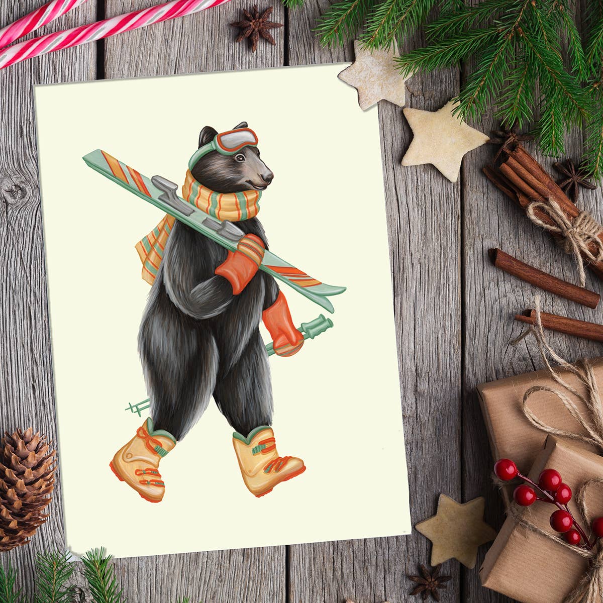 Bear Skiing Greeting Card