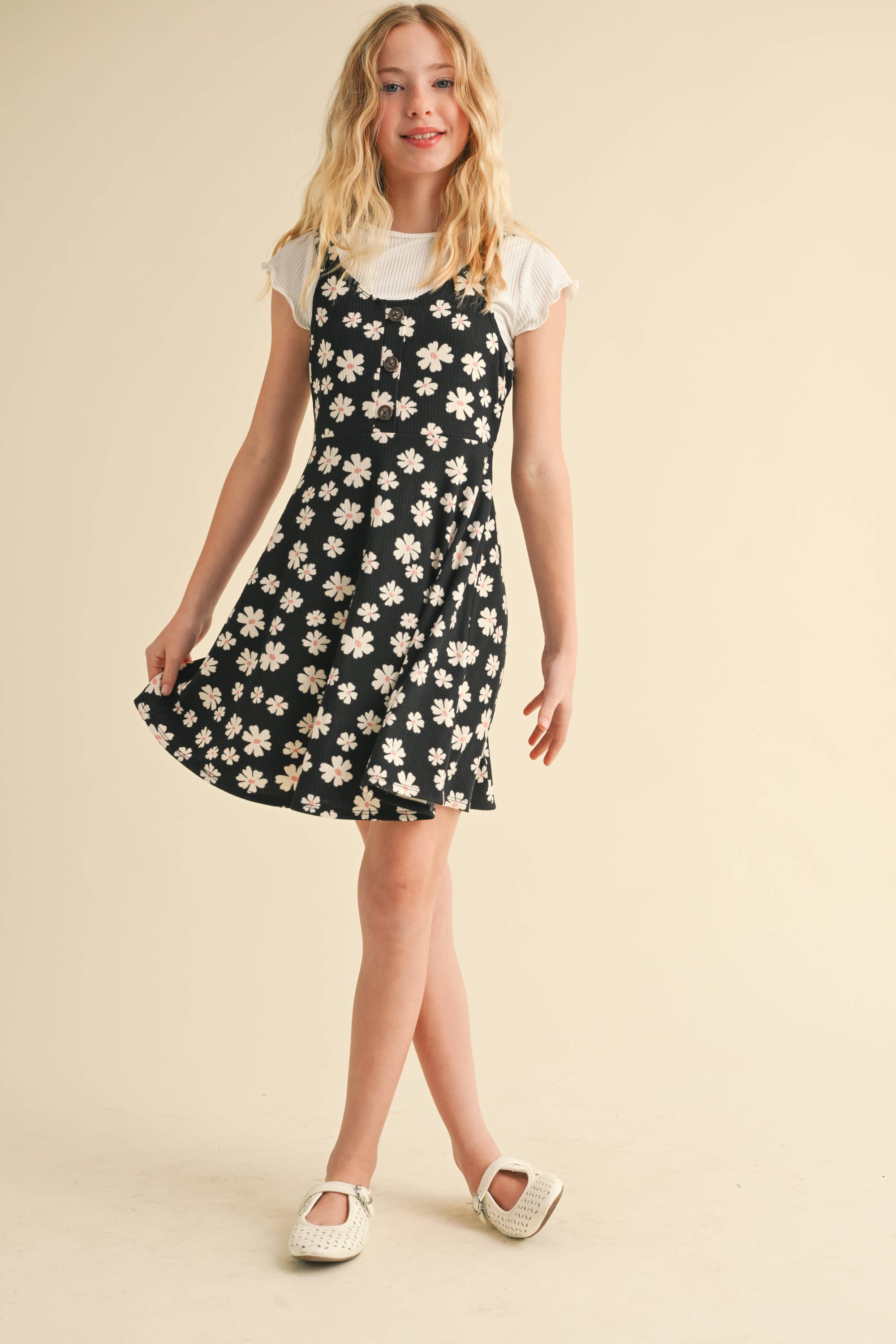 BUTTON FRONT FAUX 2PC JUMPER SET (7-14)