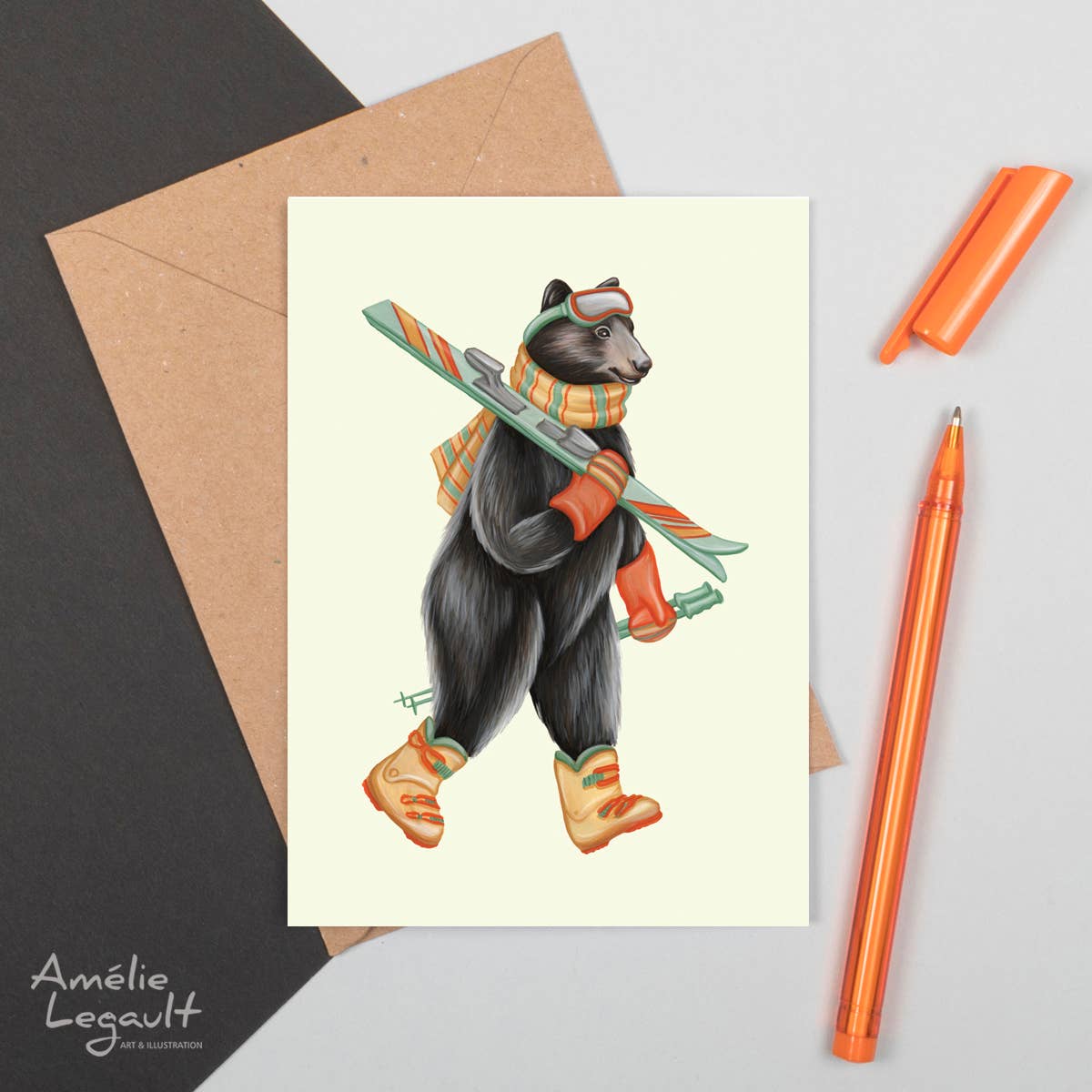 Bear Skiing Greeting Card