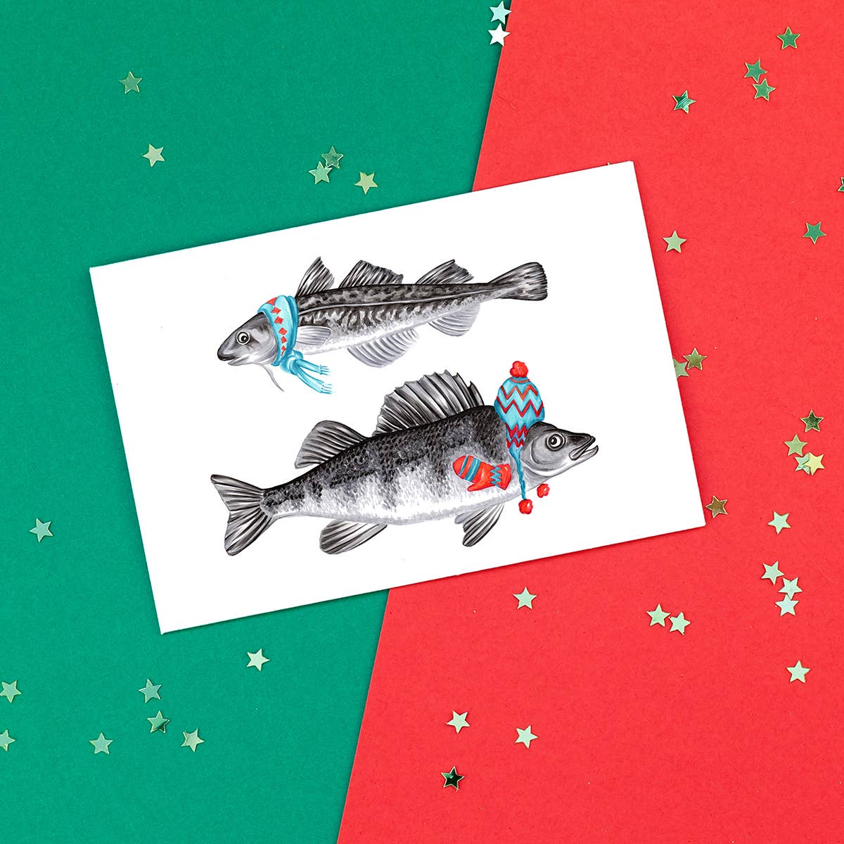 Fish greeting card, holiday card, Christmas Card