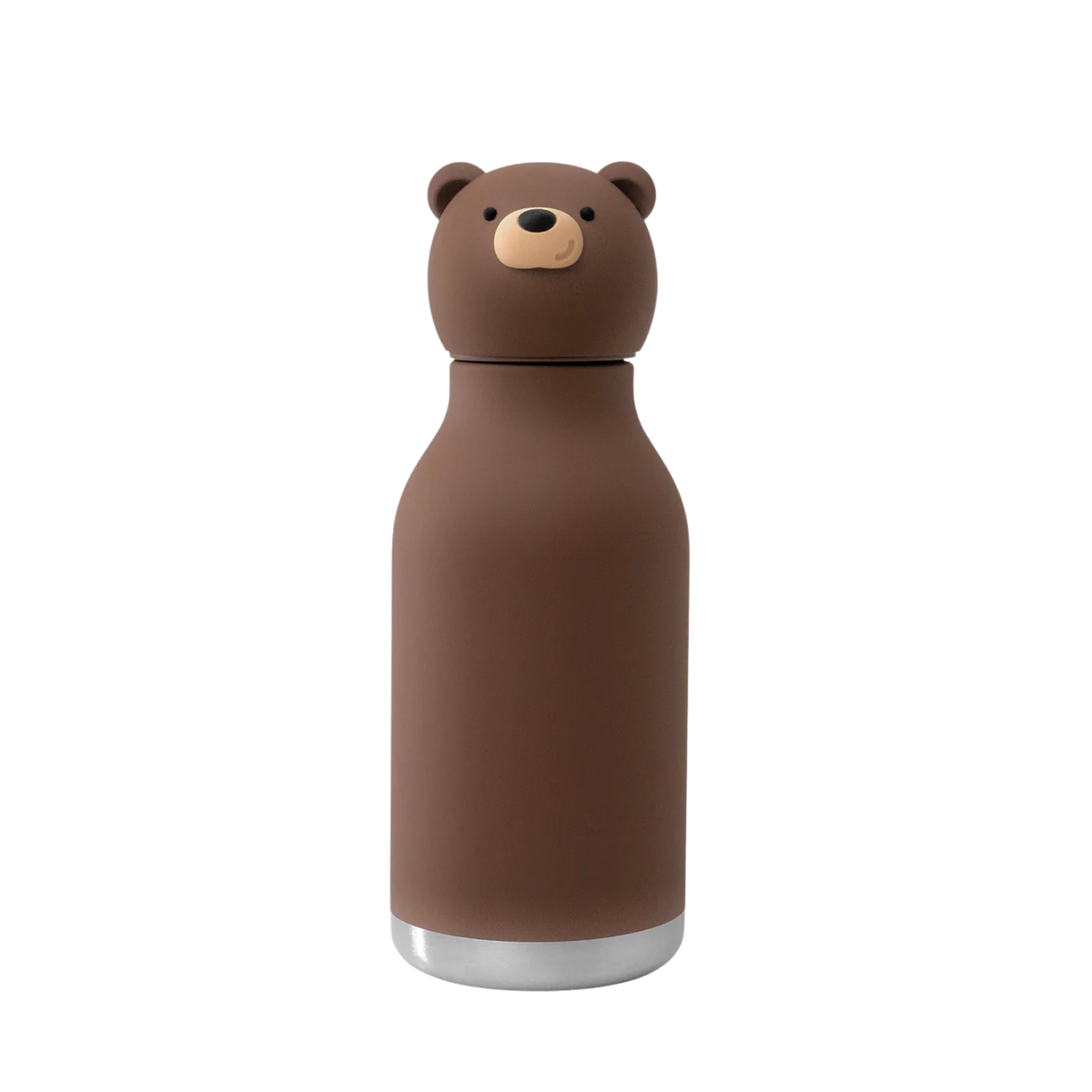 Asobu Animal Bestie Bottle 16 oz insulated kids water bottle in Brown Bear design with removable collectible silicone character head and 24-hour cold retention