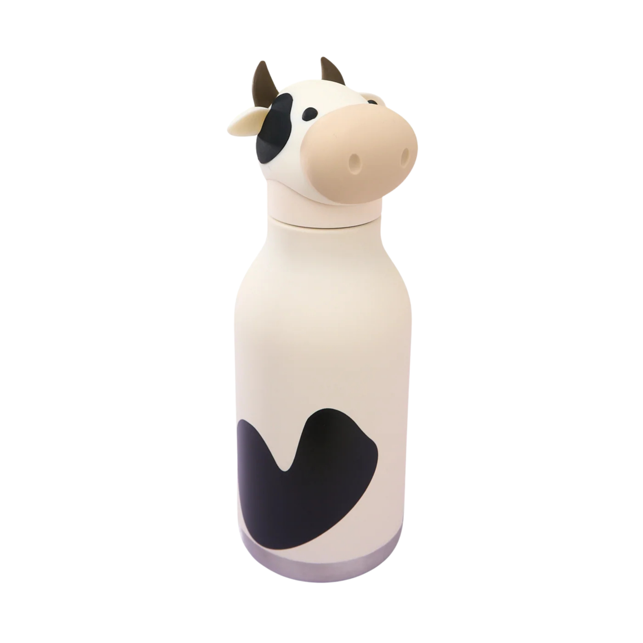 Asobu Animal Bestie Bottle 16 oz insulated kids water bottle in Cow design with removable collectible silicone character head and 24-hour cold retention