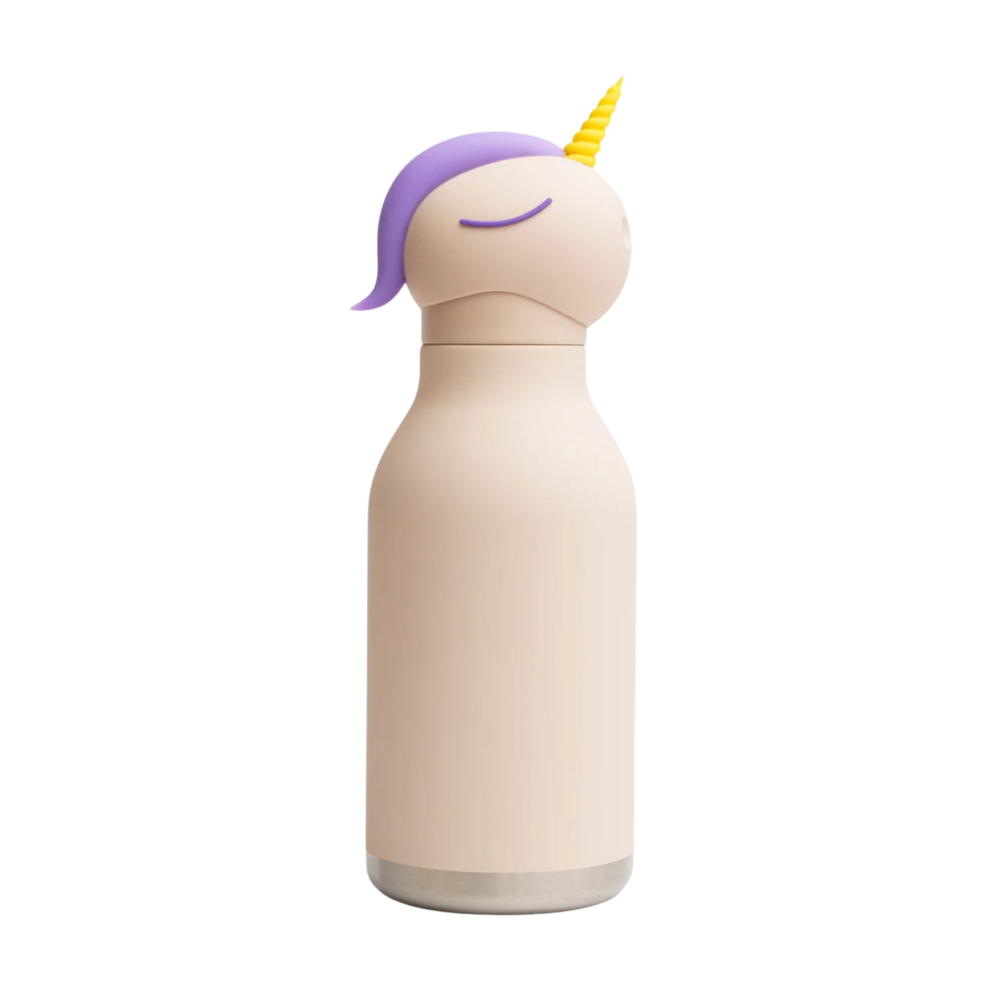 Asobu Animal Bestie Bottle 16 oz insulated kids water bottle in Unicorn design with removable collectible silicone character head and 24-hour cold retention