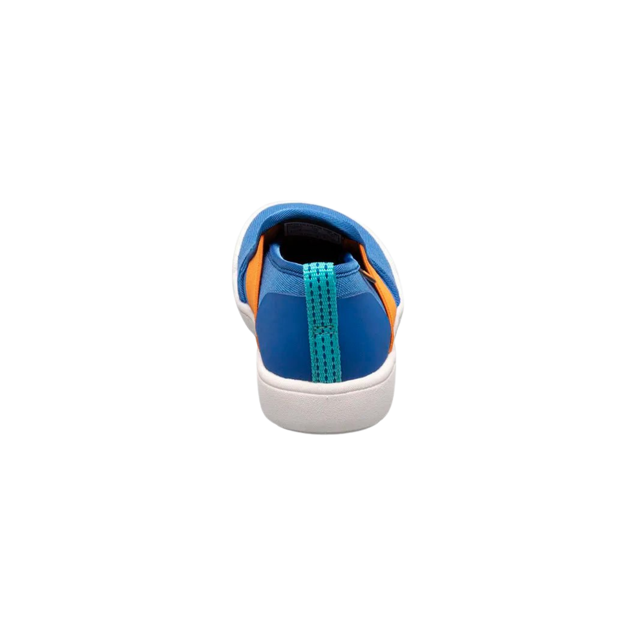 Rear view of BOGS Kicker II slip-on shoes in Blue showing heel and pull handles