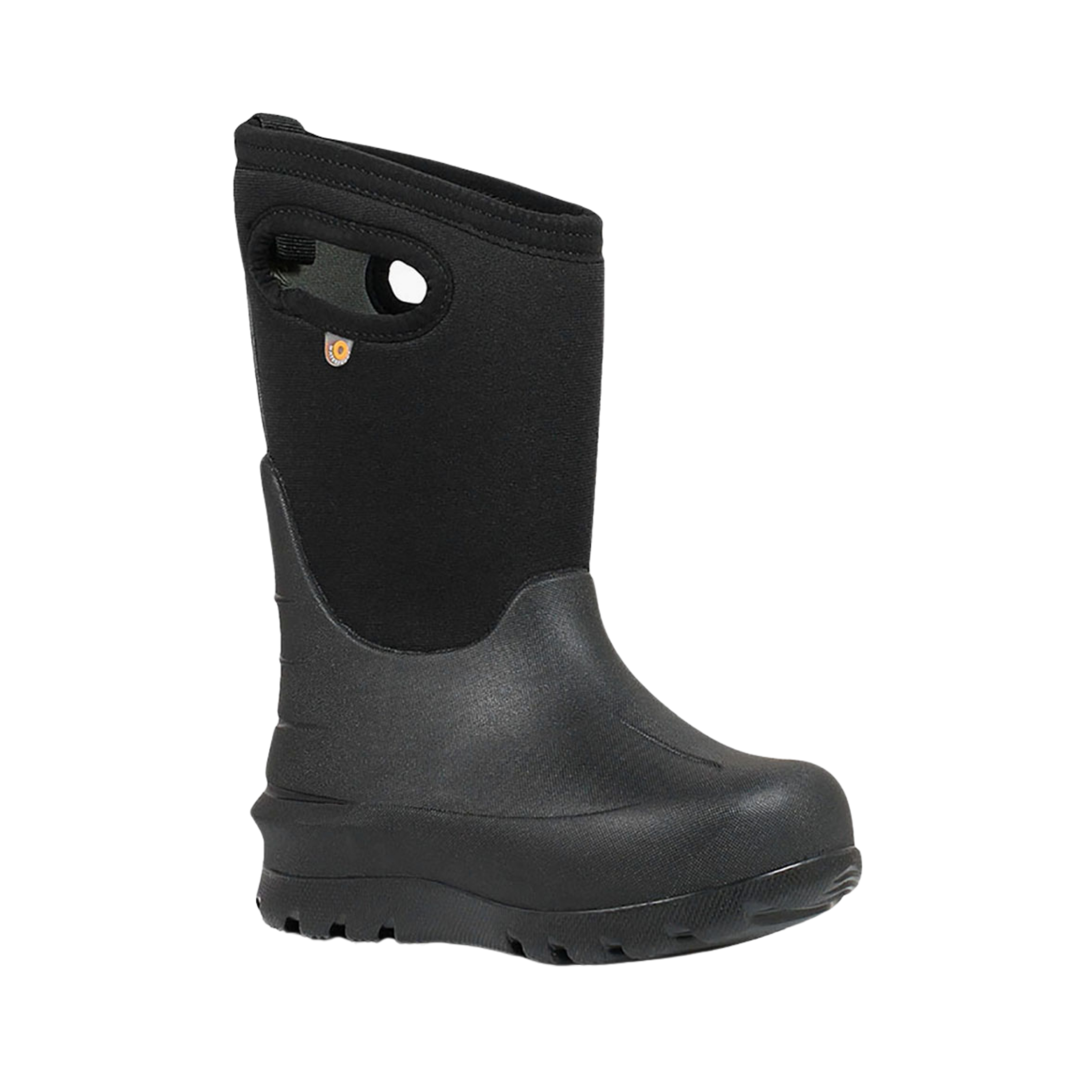 Side profile of BOGS Neo-Classic insulated winter boots in Solid Black with seamless construction