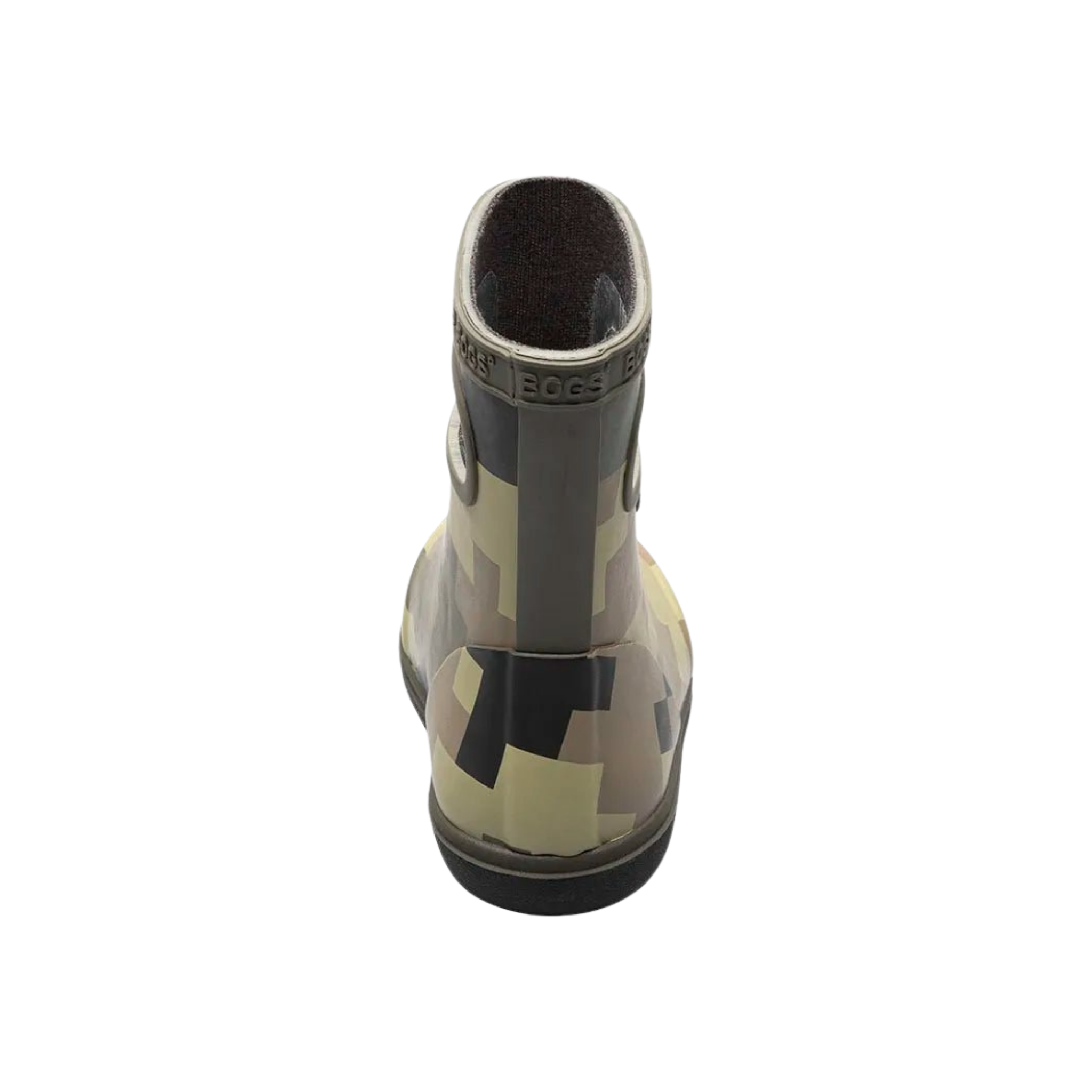 Rear view of BOGS Skipper II toddler boots in Big Camo showing easy pull-on handles
