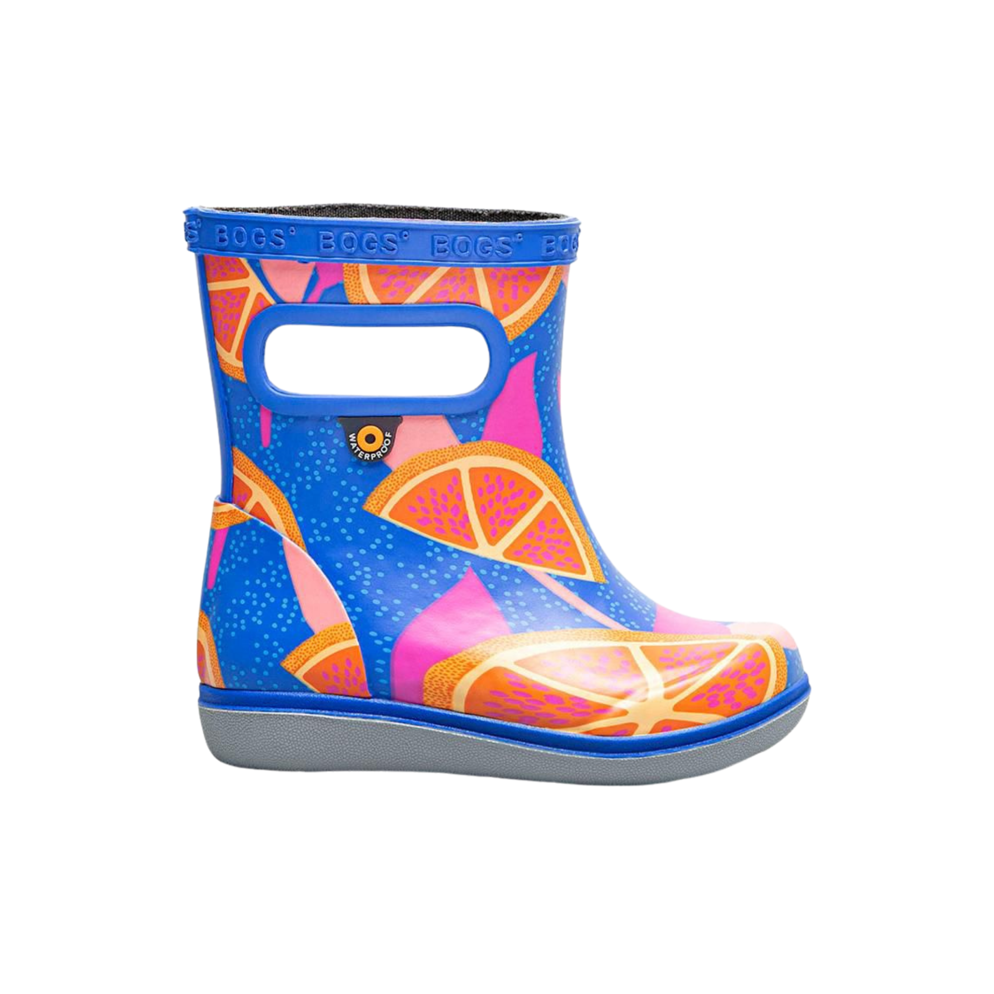 BOGS Skipper II waterproof toddler boots in Summer Fruit design, suited for rainy adventures in Whistler