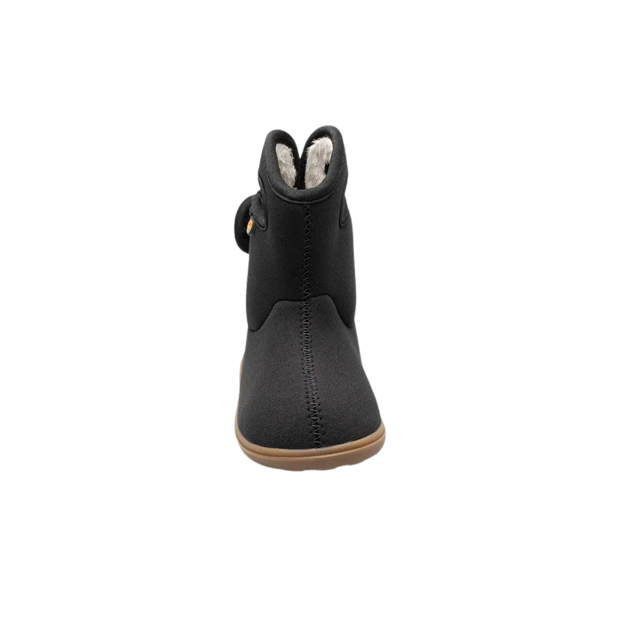 Front view of BOGS waterproof kids rain boots in Black Multi