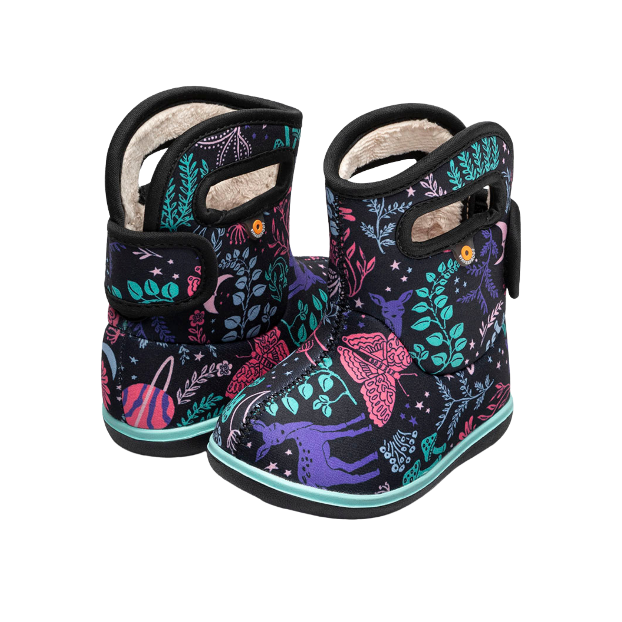 BOGS waterproof rain boots in Cosmic Forest design, suited for kids in Whistler