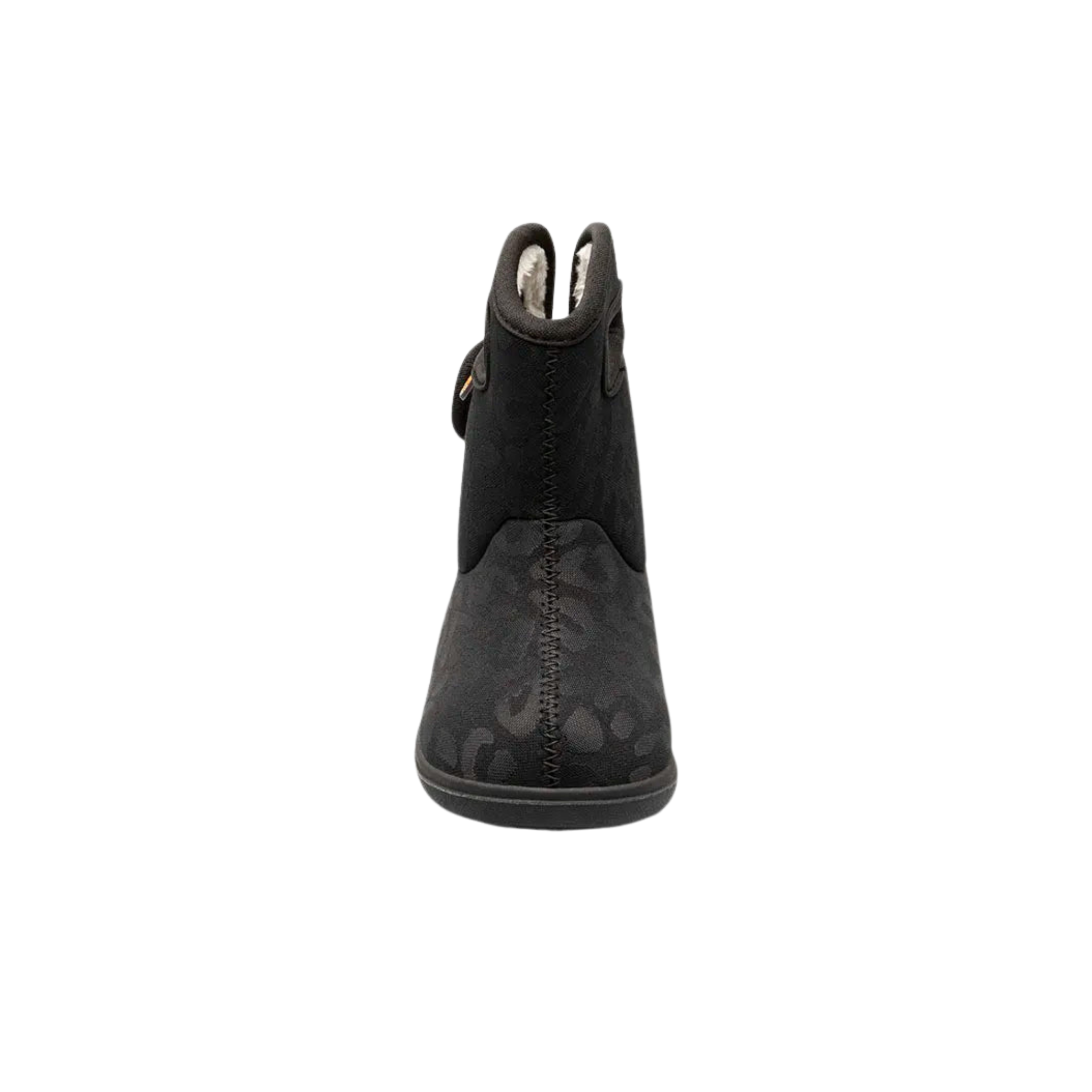 Front view of BOGS waterproof kids rain boots in Tonal Leopard