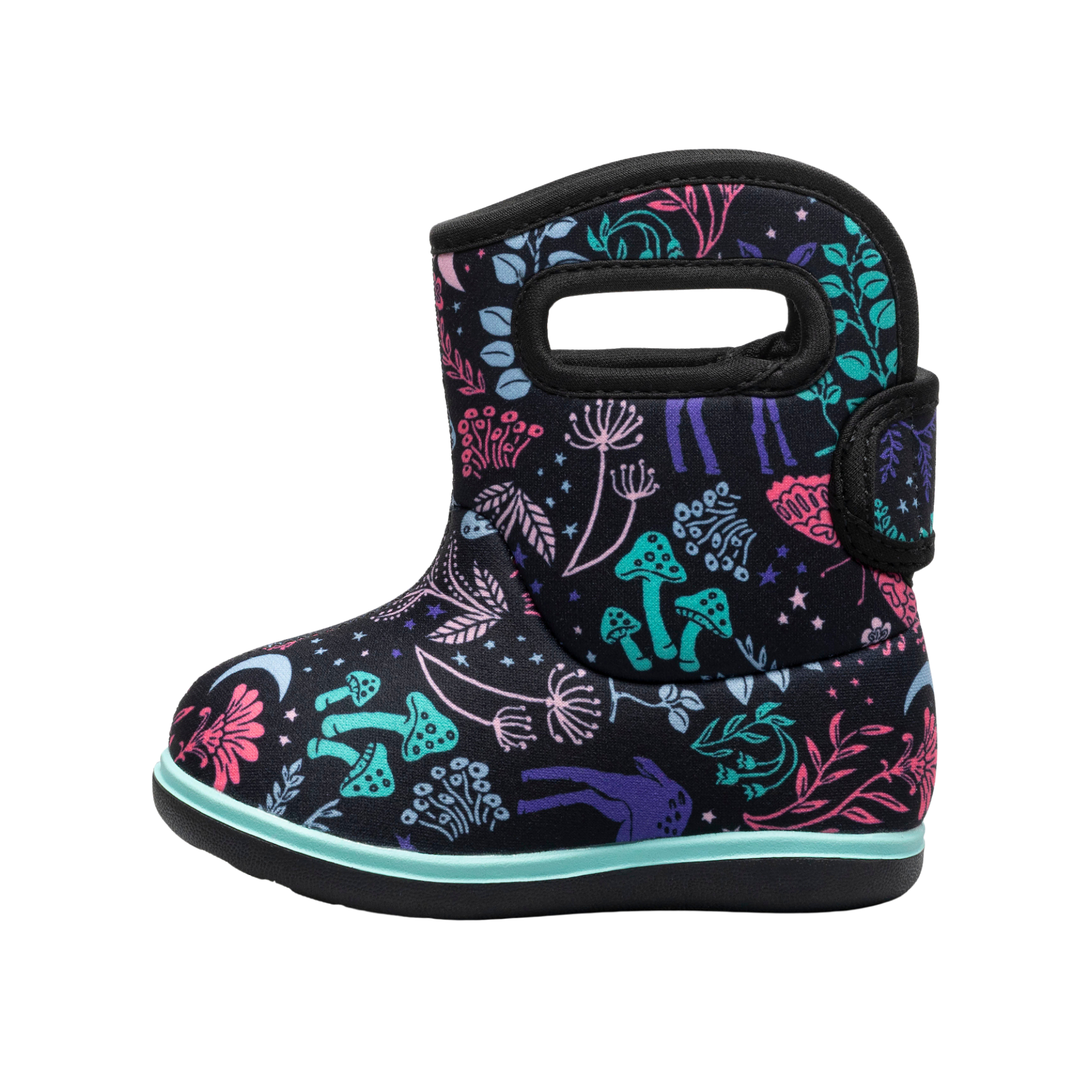 Side profile of Baby BOGS II waterproof boots  in Cosmic Forest design with flexible Neo-Tech upper