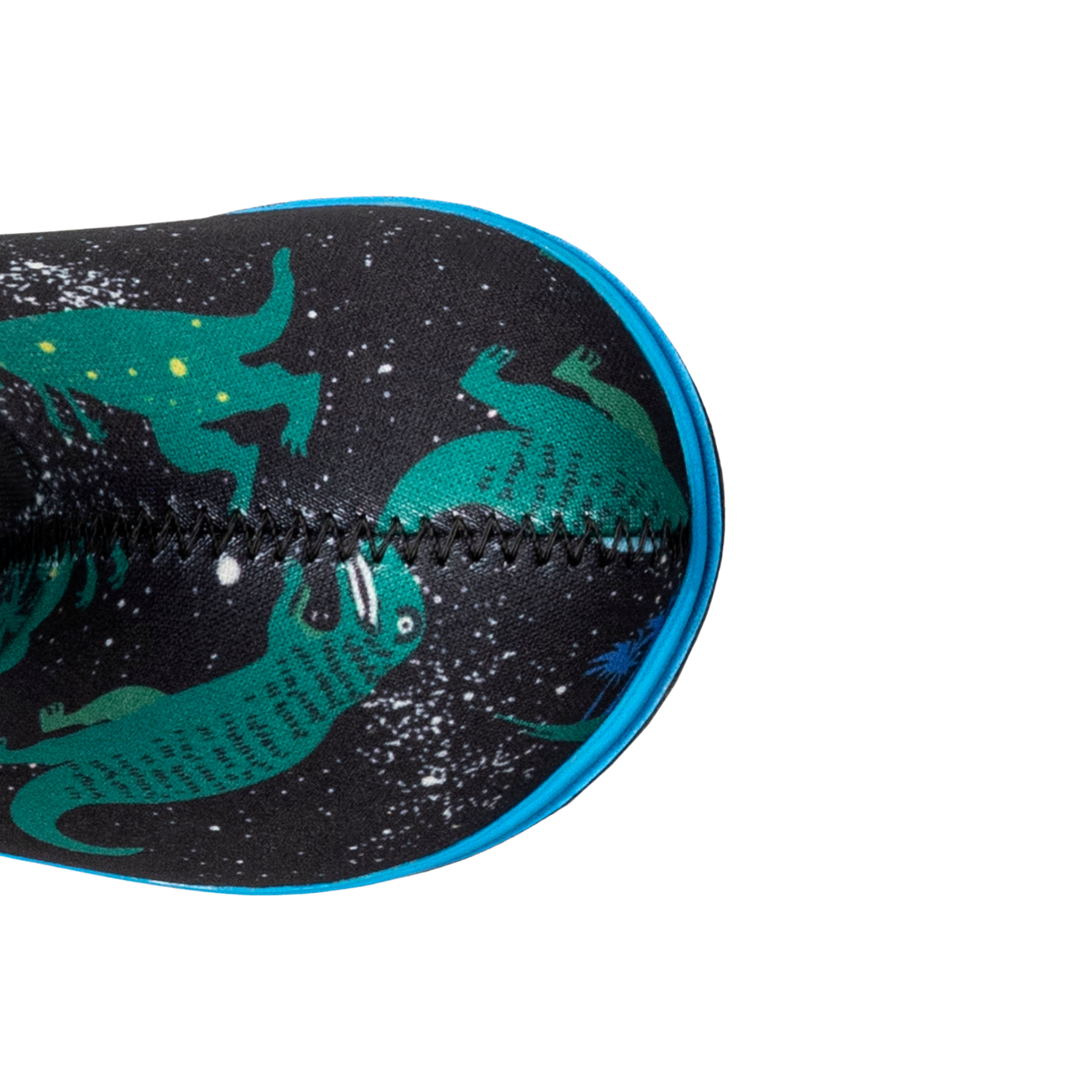 Close-up of the faux-fur lining and BioBased comfort insole inside Baby BOGS II rain boots in Jurassic Dino design